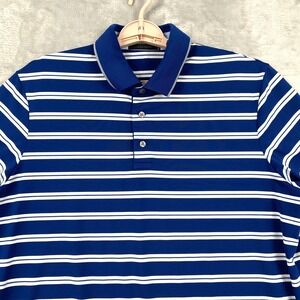 Greyson Polo Shirt Men's L Blue White Striped Golf Active Comfort Stretch